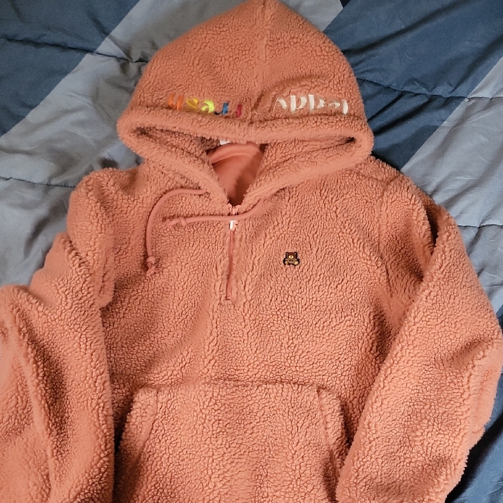 Cozy Fleece Hoodie - Peach Teddy Fresh